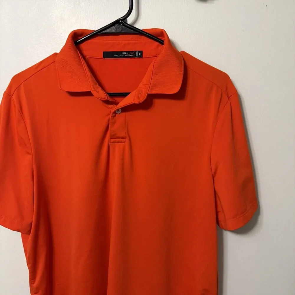 RLX Ralph Lauren Lightweight Airflow Mens Medium Jersey Orange Golf Polo Stretch